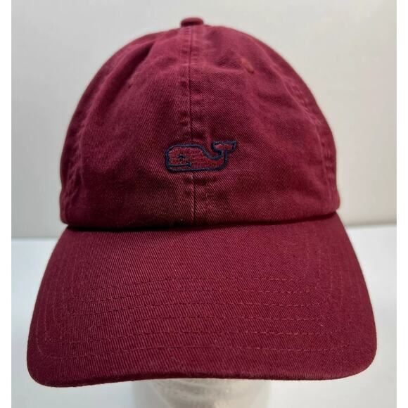 VINEYARD VINES Hat Adjustable Red Burgundy Whale Logo Strap Back Dad Hat Preppy - Picture 2 of 7